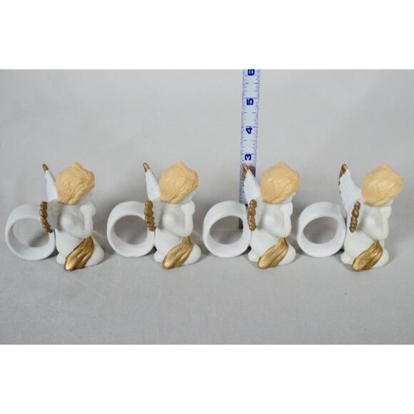 Vintage World Bazaar Hand Painted Porcelain Angel Napkin Rings ~ Set of 4 - Picture 5 of 10